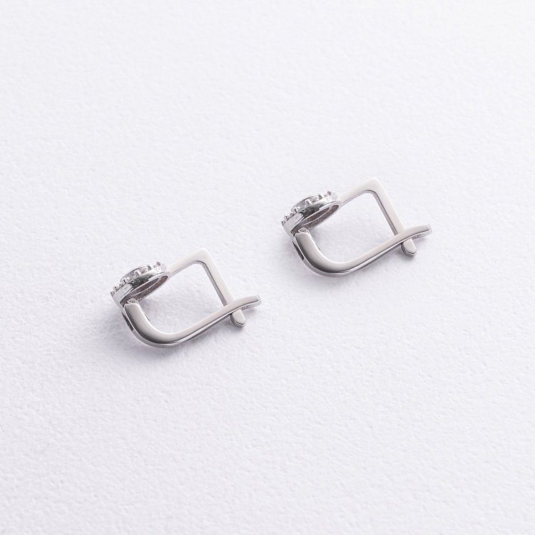 Детские серьги "Сердечки" в белом золоте (фианиты) с09283 от ювелирного магазина Оникс - 2