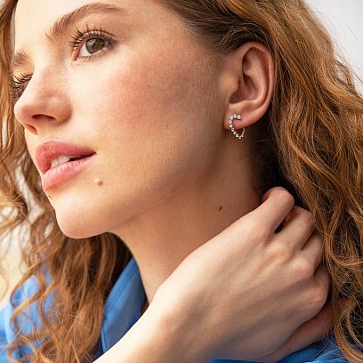 Золоті сережки "Сердечки" з діамантами сб0450nl №3