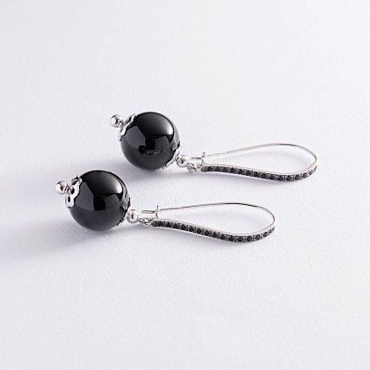 Золотые серьги с агатом и фианитами 459093B №3