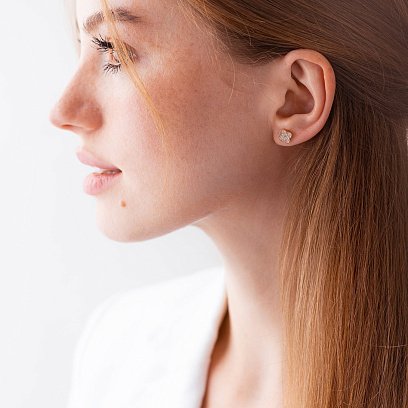 Золотые серьги - пусеты "Клевер" (фианиты) с07889 №6