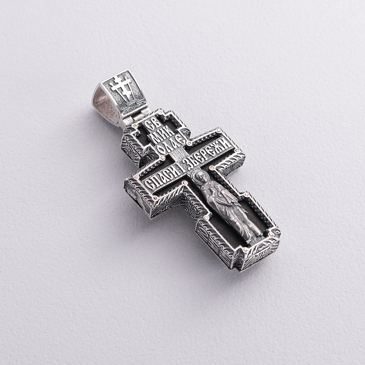 Серебряный крест "Распятие. Св. Николай. Спаси и Сохрани" (на укр. языке) с эбеновым деревом 1774 от ювелирного магазина Оникс - 4