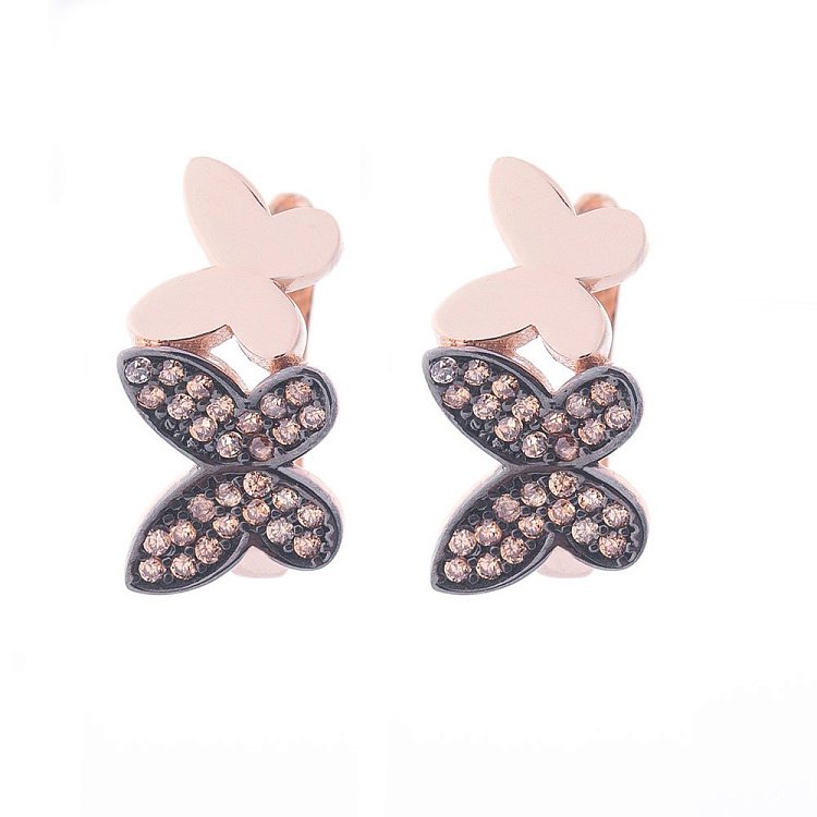 Золоті сережки "Метелики" з фіанітами с06177 від ювелірного магазину Онікс