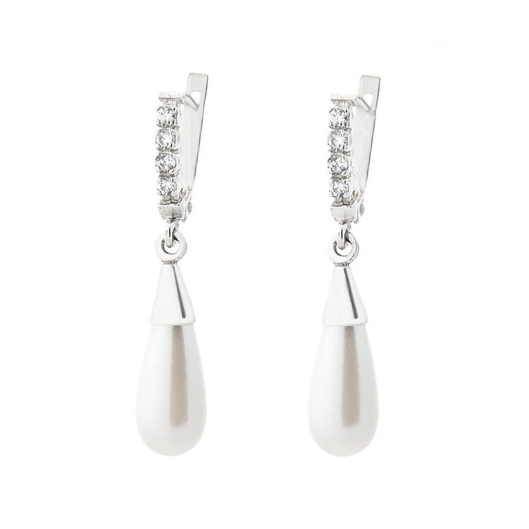 Серебряные серьги (искусственный жемчуг, фианит) 121626 от ювелирного магазина Оникс