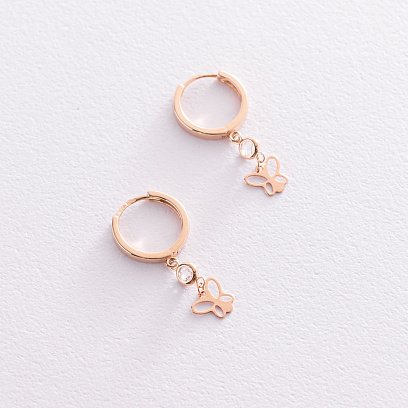 Золотые серьги "Бабочки" с фианитами с07426