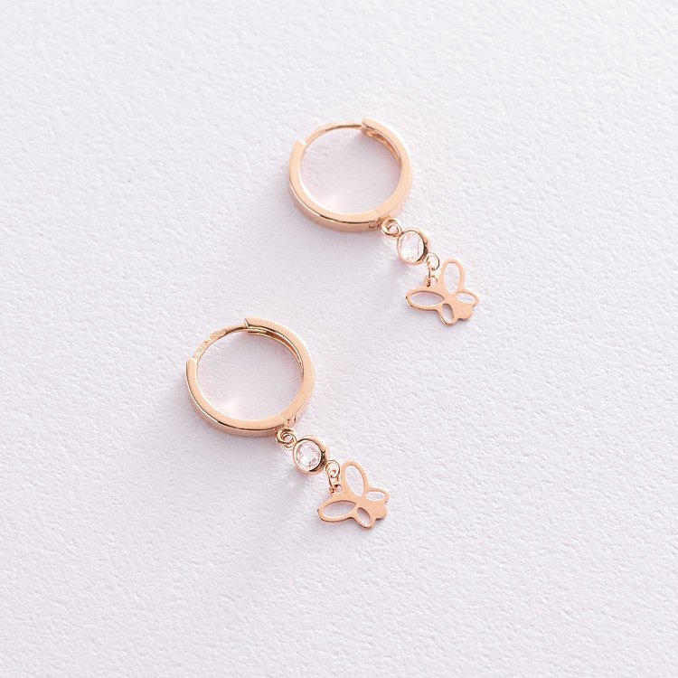 Золотые серьги "Бабочки" с фианитами с07426 от ювелирного магазина Оникс