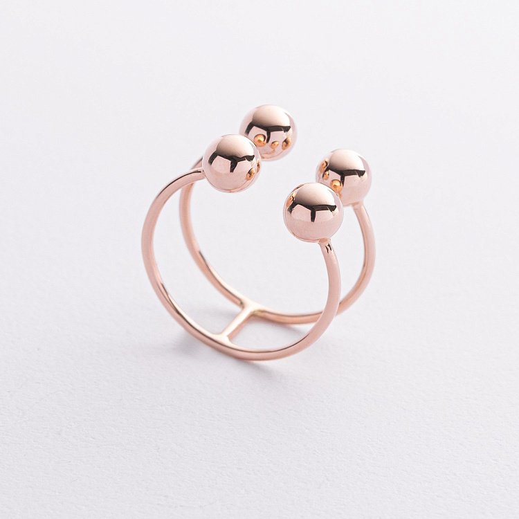 Подвійна каблучка "Кульки" у червоному золоті к08261 від ювелірного магазину Онікс