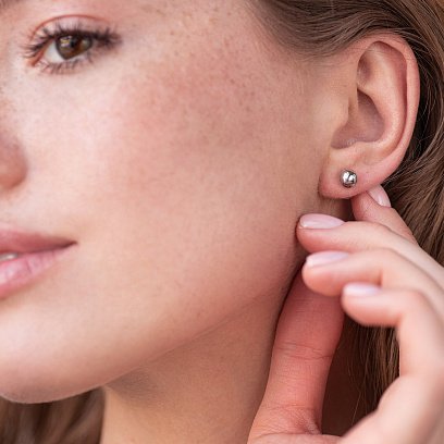 Серьги - пусеты "Шарики" в белом золоте (6 мм) с07490 №3