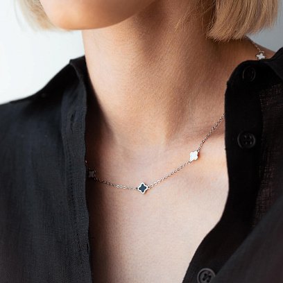 Серебряное колье "Клевер" (эмаль) 181208 №3