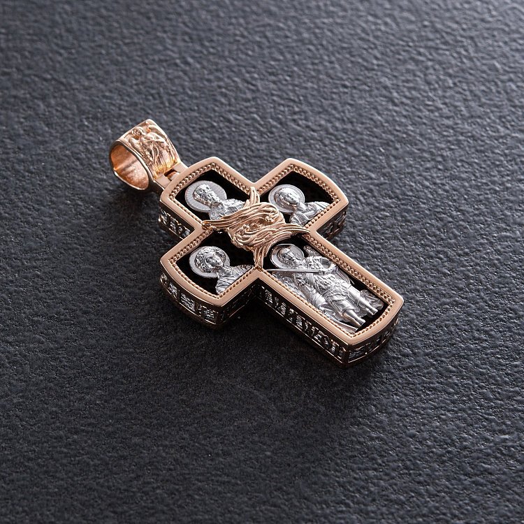 Чоловічий православний хрест "Розп'яття" з ебенового дерева та золота п00225 від ювелірного магазину Онікс - 6