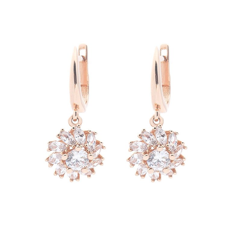 Золотые серьги "Цветок" (фианиты) с04462 от ювелирного магазина Оникс