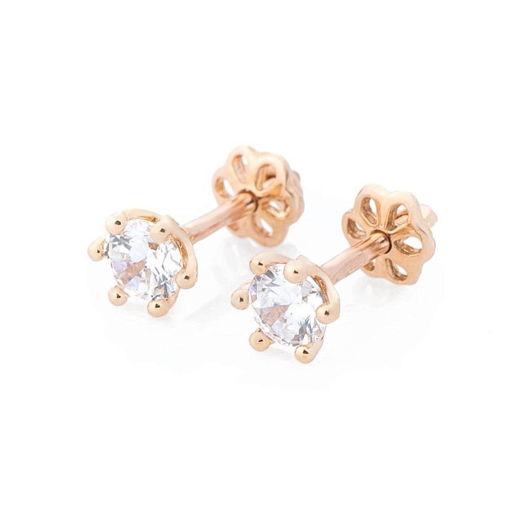 Золоті сережки-пусети з фіанітами c01567 від ювелірного магазину Онікс - 1