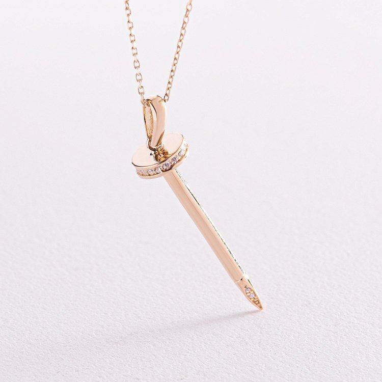 Колье "Гвоздь" в желтом золоте (фианиты) кол02184 от ювелирного магазина Оникс - 2