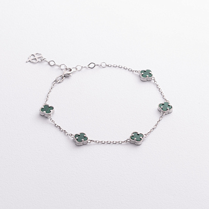 Серебряный браслет "Клевер" (малахит) 141843