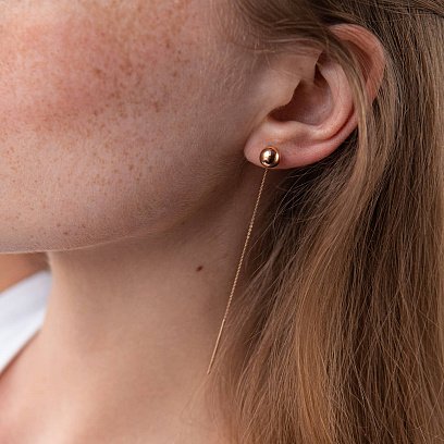 Золотые серьги - протяжки "Шарики" с07955 №9