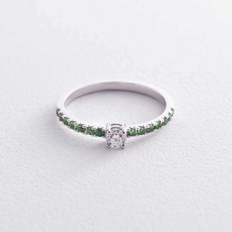 Золота каблучка з діамантом і цаворитами кб0467di від ювелірного магазину Онікс - 2