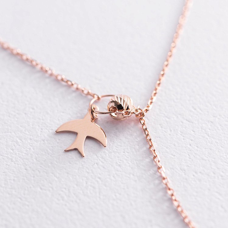 Кольє "Ластівка" в червоному золоті (фіаніт) кол01921 від ювелірного магазину Онікс - 2