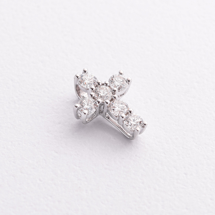 Хрестик у білому золоті з діамантами пб0369lg від ювелірного магазину Онікс