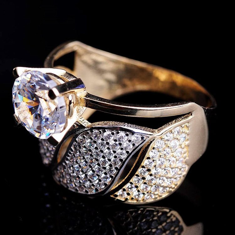 Каблучка з білого і жовтого золота з фіанітами к03291 від ювелірного магазину Онікс - 6