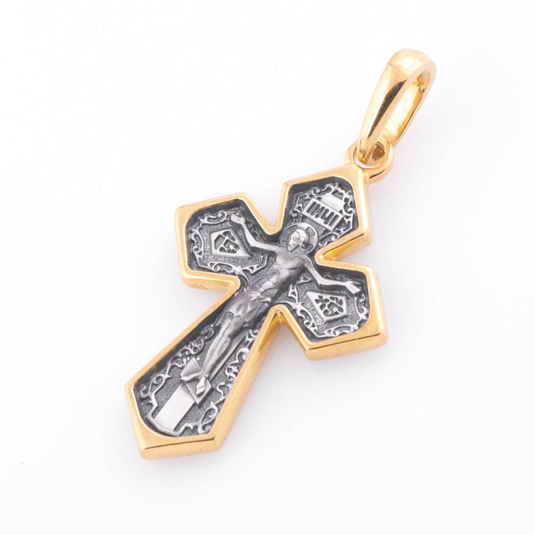 Серебряный православный крест с позолотой "Распятие" 132424 от ювелирного магазина Оникс - 3