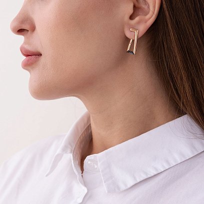 Золоті сережки "Афіна" (чорні фіаніти) с07403 №2