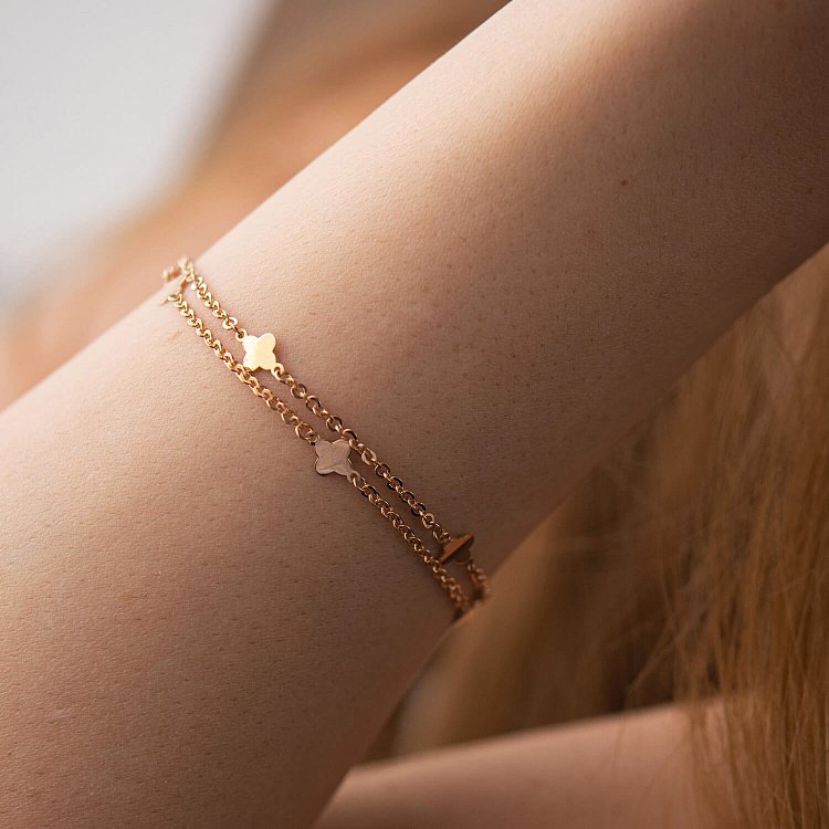 Двойной браслет "Клевер" в красном золоте б05199 от ювелирного магазина Оникс - 1