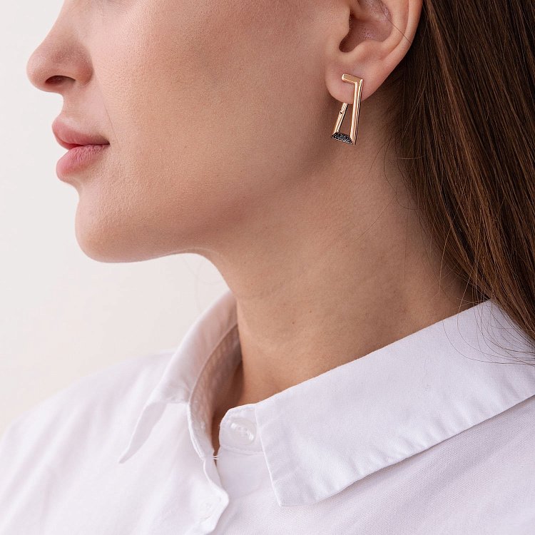 Золоті сережки "Афіна" (чорні фіаніти) с07403 від ювелірного магазину Онікс - 1