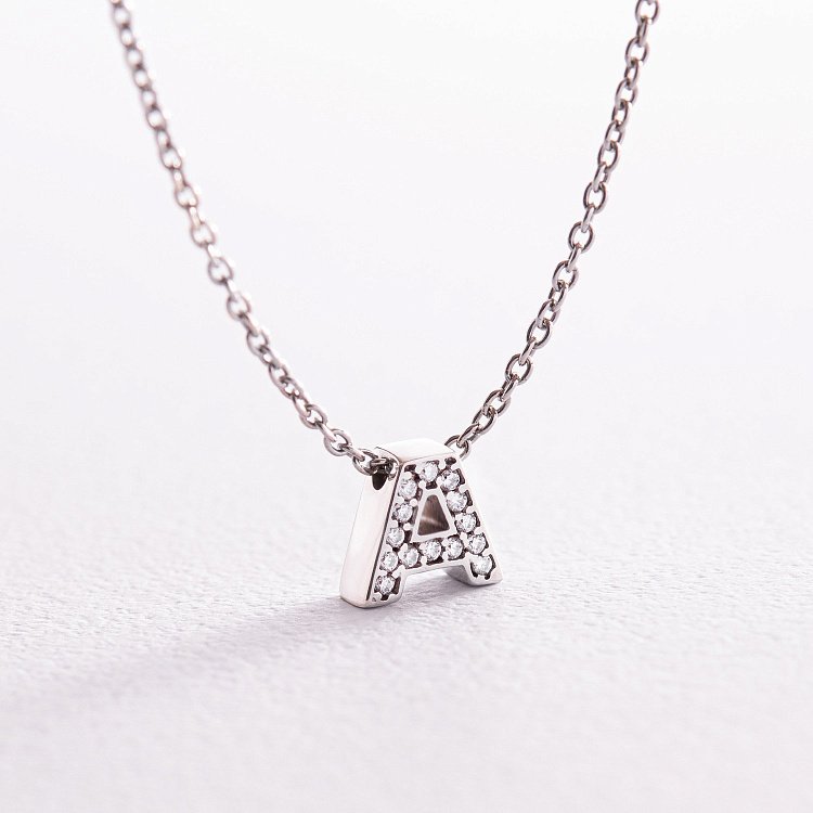 Серебряное колье с буквой "А" с фианитами 1103 А от ювелирного магазина Оникс