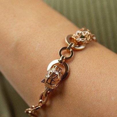 Браслет "Пантера" у червоному золоті (фіаніти) б05310 №4