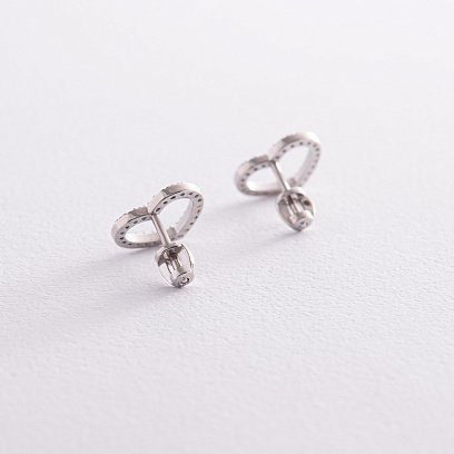 Срібні сережки - пусети "Сердечки" з фіанітами  OR121290 №3