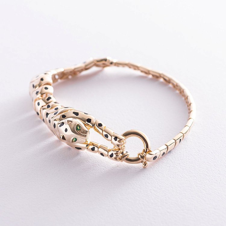 Браслет "Пантера" в жовтому золоті (фіаніт, емаль) б03748 від ювелірного магазину Онікс