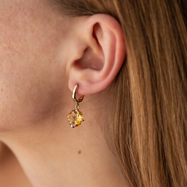 Золотые серьги "Влечение" с цитрином с08526 от ювелирного магазина Оникс - 1