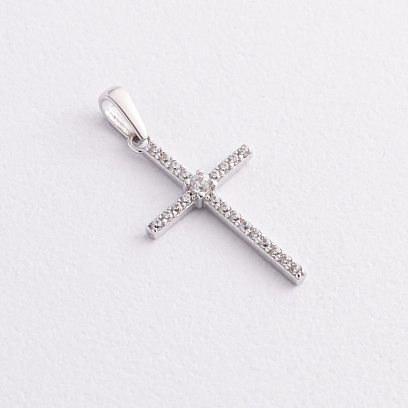 Крестик в белом золоте (фианиты) п04049