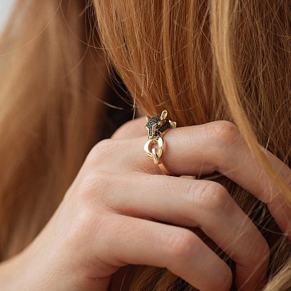 Золотое кольцо "Пантера" (черные фианиты) к04931 №2