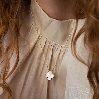 Кольє "Конюшина" в жовтому золоті (перламутр) кол02381 №5