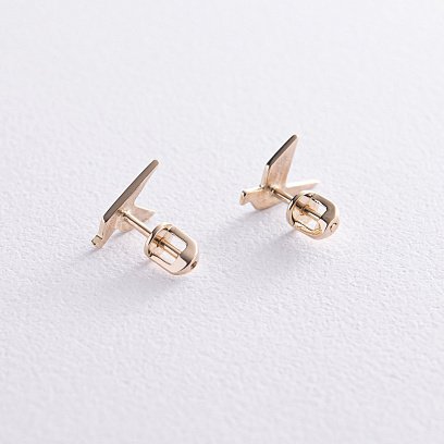 Серьги - пусеты "Летающие птички" в желтом золоте с08197 №3