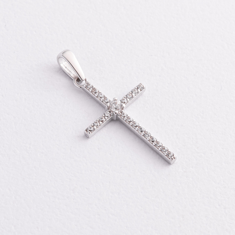 Крестик в белом золоте (фианиты) п04049 от ювелирного магазина Оникс