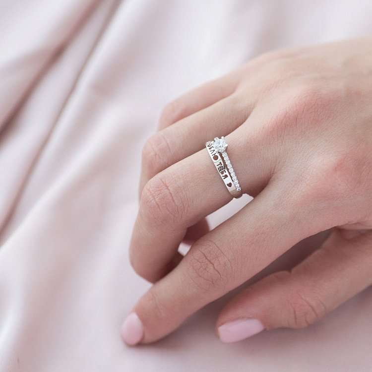 Золотое помолвочное кольцо  "Я люблю тебя" с фианитами к07142 от ювелирного магазина Оникс - 6