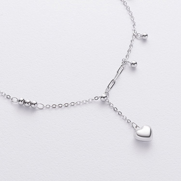 Срібний браслет "Сердечки та кульки" на ногу 141787 від ювелірного магазину Онікс - 2