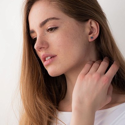 Серьги - пусеты с сапфирами в белом золоте с06807 №5