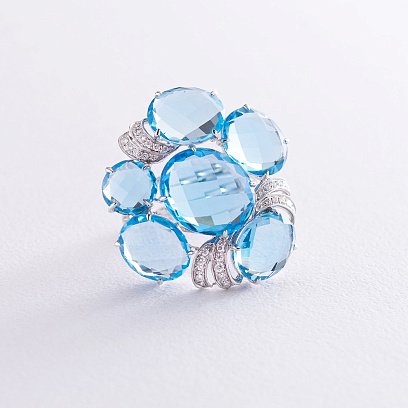 Золота каблучка з діамантами і топазами к1042A1 №3