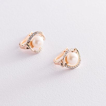 Золотые серьги (жемчуг, фианит) с05236