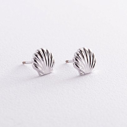 Серьги - пусеты "Ракушки" в белом золоте с08471 №7