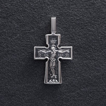Серебряный православный крестик с чернением " Распятие. Божия Матерь" Воплощение". Пять святителей" 13437 №5