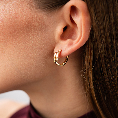 Серьги - кольца "Змеи" в желтом золоте с09460