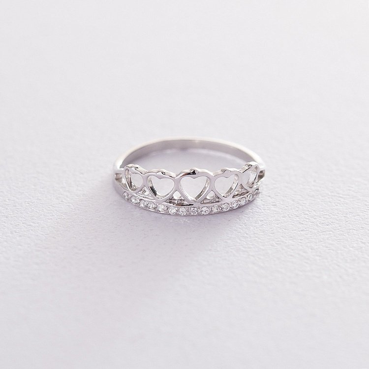 Золотий перстень "Корона із сердець" (фіаніт) к06272 від ювелірного магазину Онікс