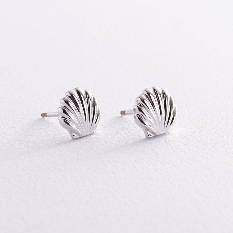 Серьги - пусеты "Ракушки" в белом золоте с08471 от ювелирного магазина Оникс - 7