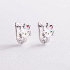 Дитячі срібні сережки "Hello Kitty" (емаль) 123070 от ювелирного магазина Оникс