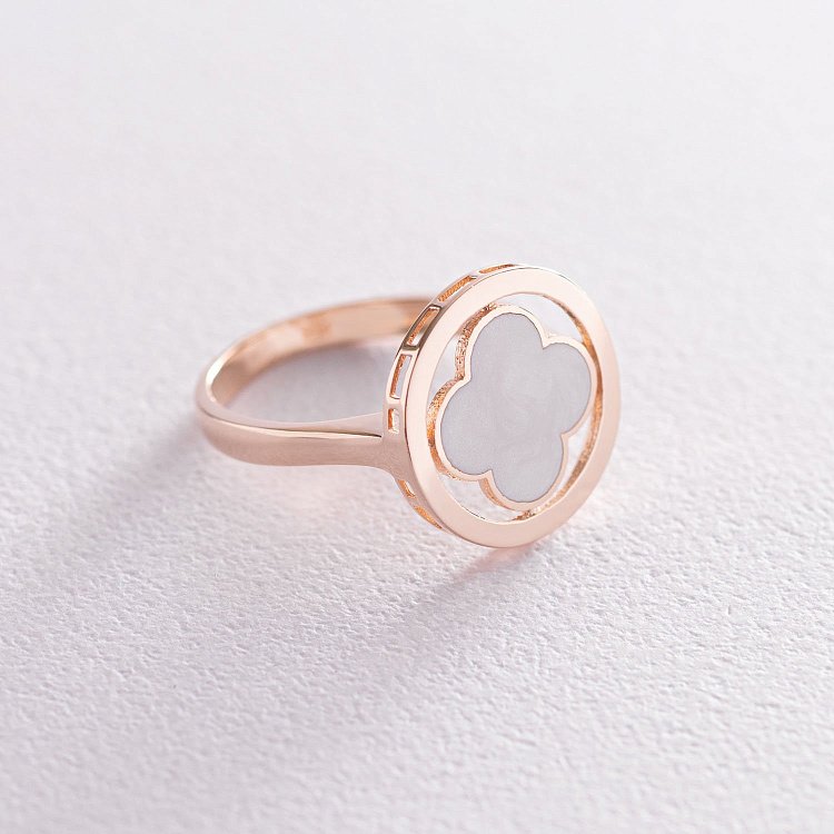 Каблучка "Конюшина" в червоному золоті (емаль) к06708 від ювелірного магазину Онікс