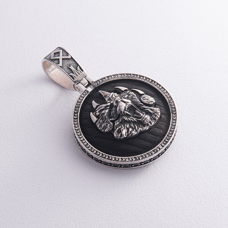 Срібний кулон "Ведмідь" з ебеновим деревом та фіанітами  947 від ювелірного магазину Онікс - 22