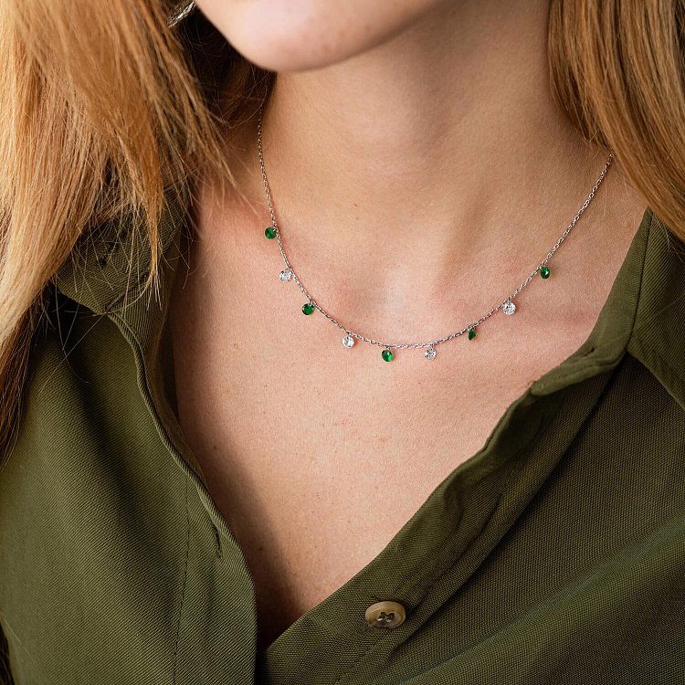 Колье в серебре (зеленые и белые фианиты) 181226 от ювелирного магазина Оникс - 3